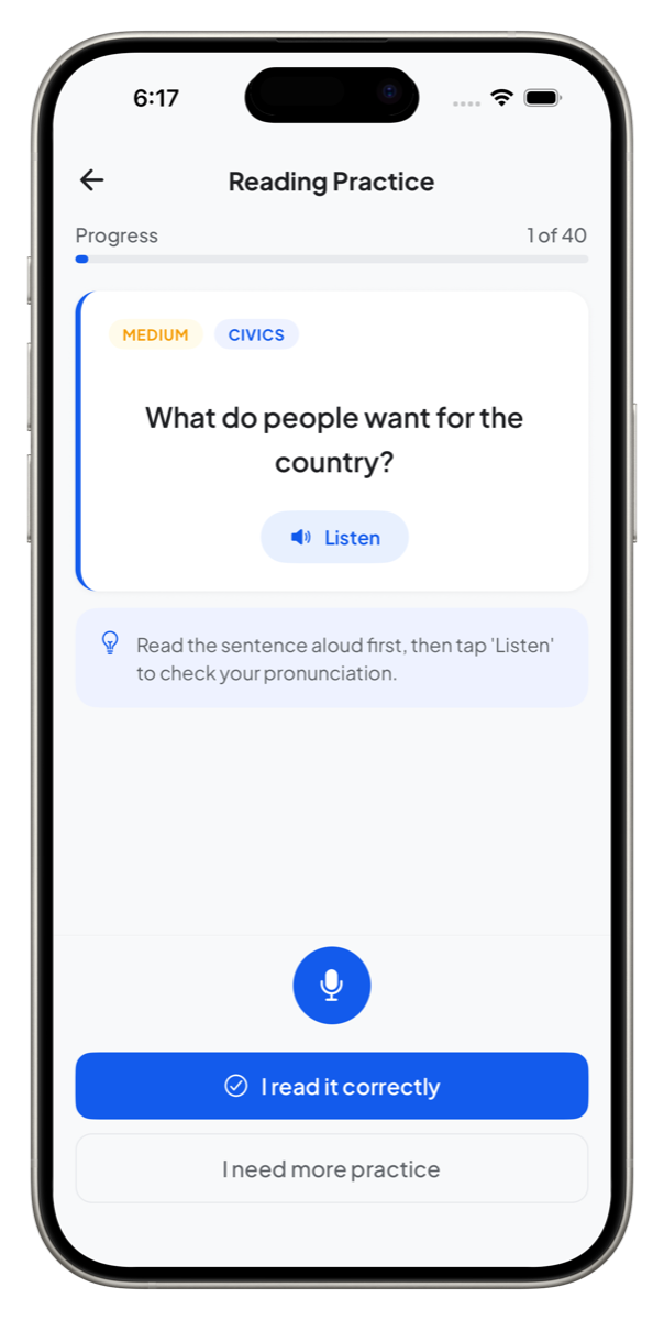 English reading practice screen